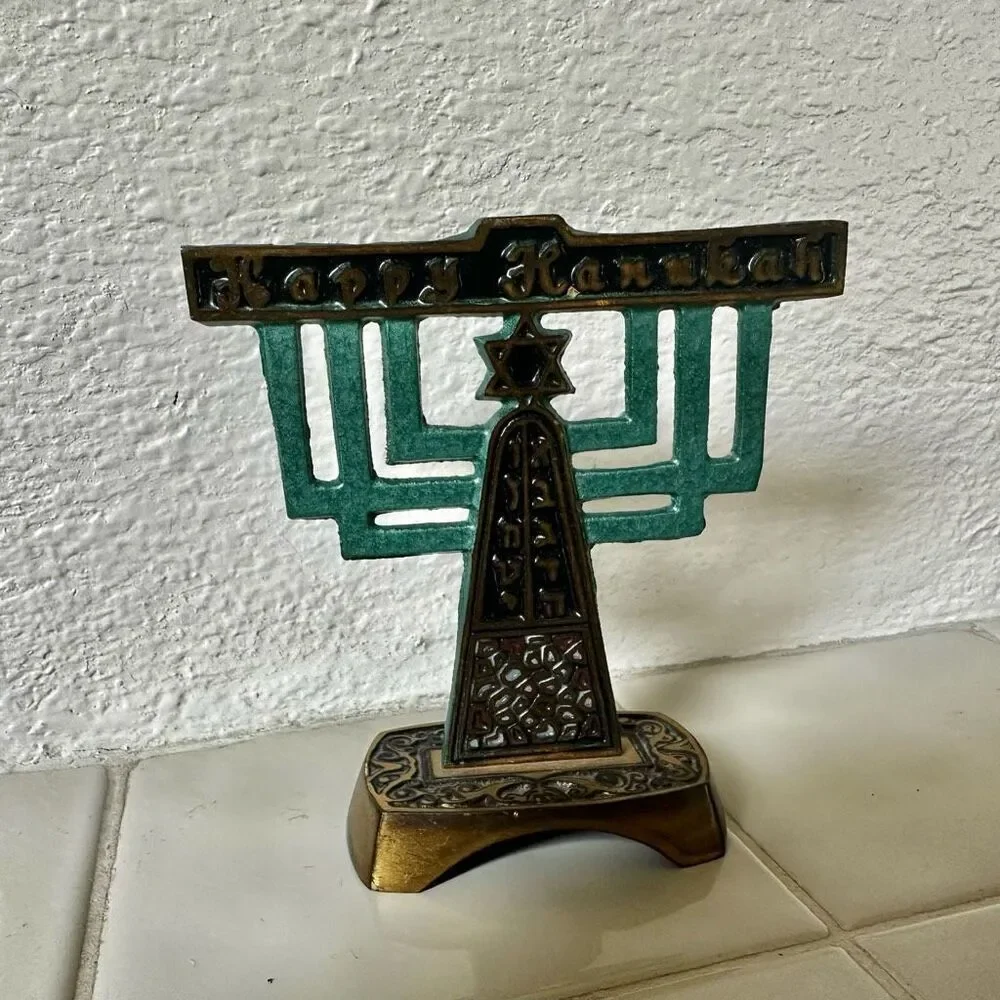 Vintage  Miniature Brass & Enamel Menorah